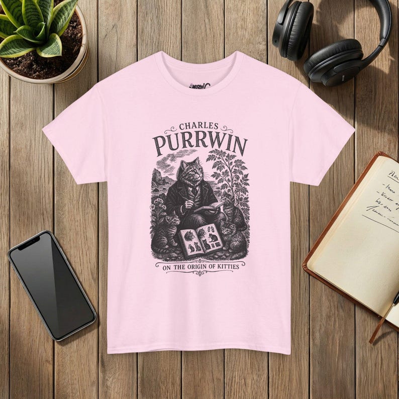 Camiseta Charles Purrwin sobre a Evolução dos Gatos, Estilo Gravura Vitoriana, Presente para Professor de Biologia imagem 10