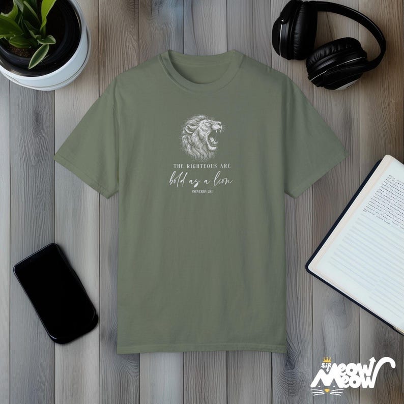 Bold as a Lion Shirt: Comfort Colors Christian Graphic Tee Moss