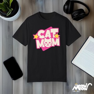 Cat Mom T-Shirt: Retro Graphic Comfort Colors Tee Black