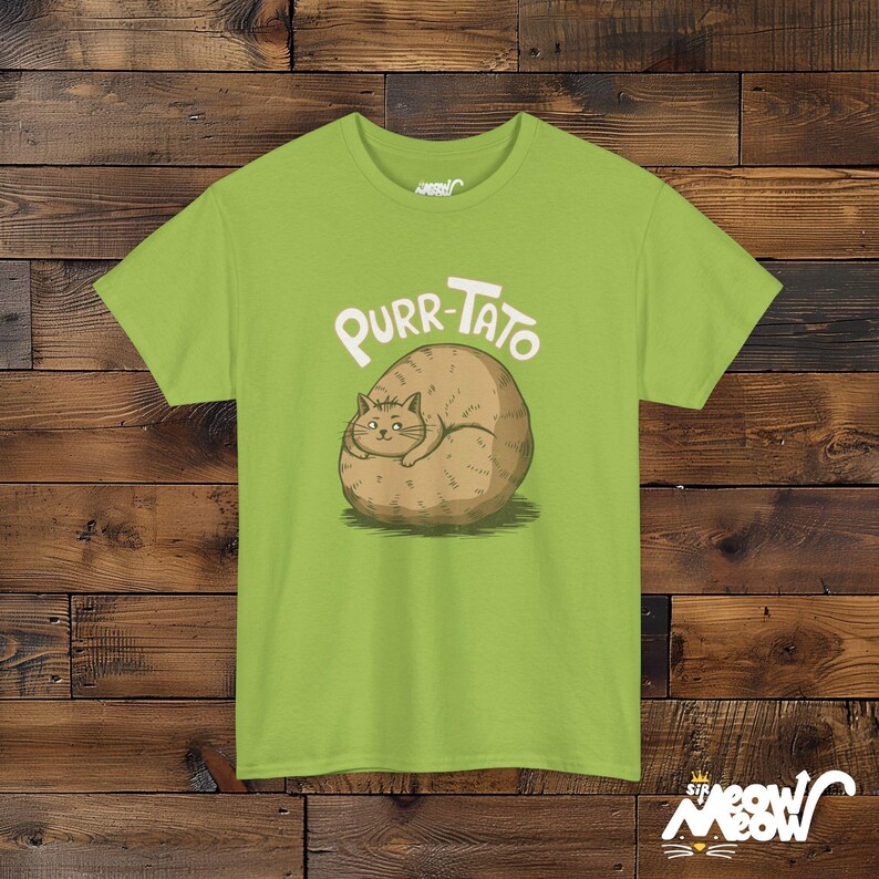 Purr-Tato Cat T-Shirt: Funny Lazy Cat Potato Design Kiwi
