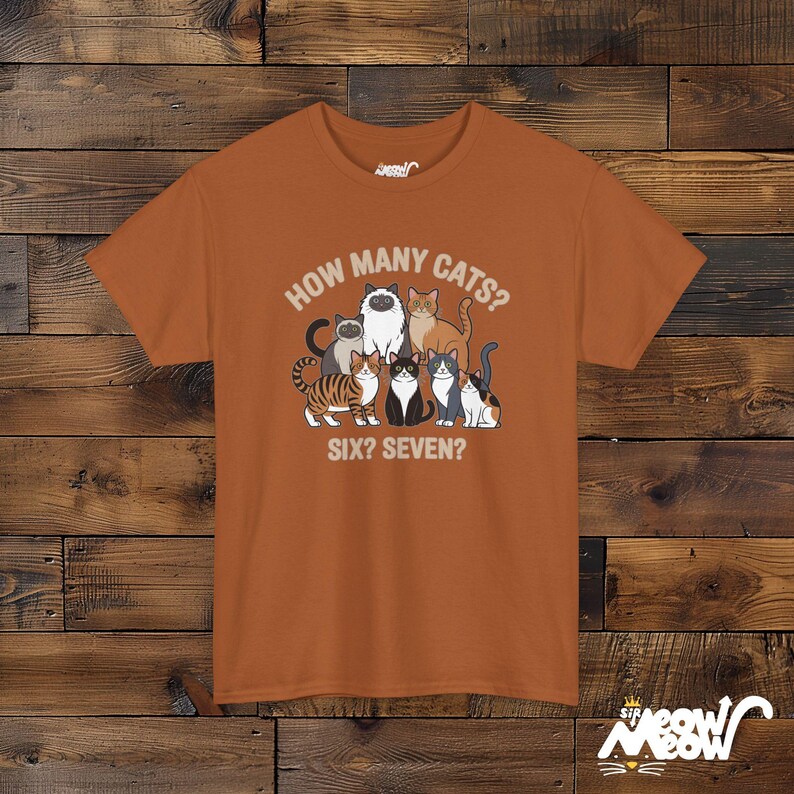 Funny Cat Mom T-Shirt, How Many Cats, Unisex Tee Texas Orange