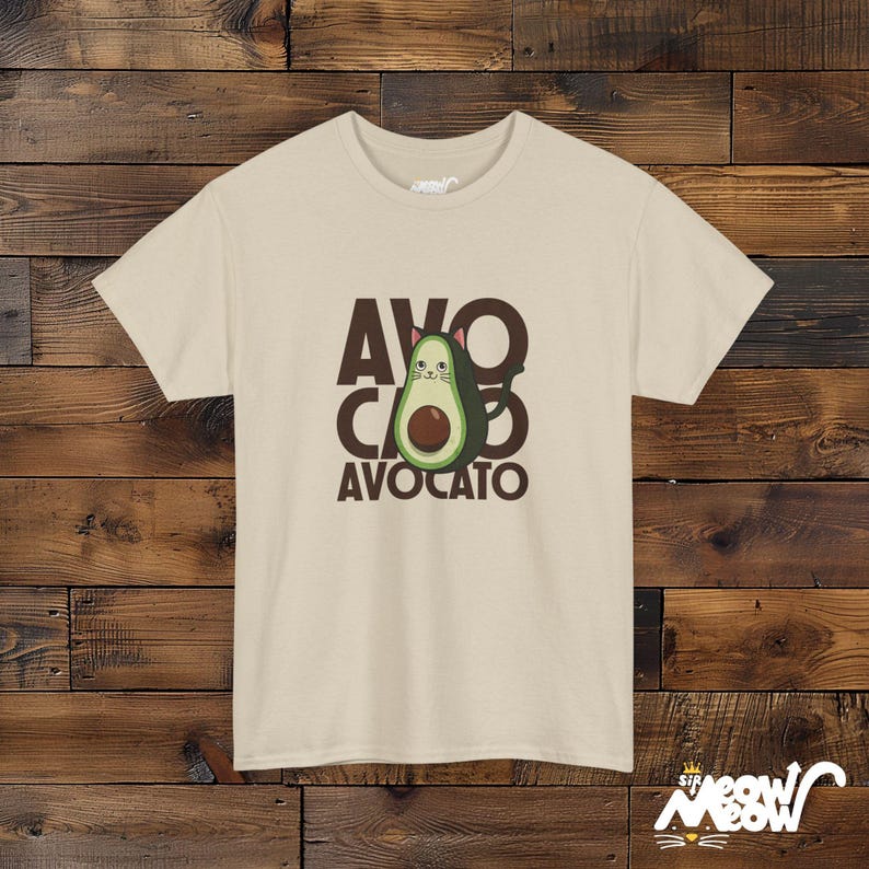 Avocato Cat T-Shirt, Funny Avocado Pun Tee, Gift for Cat Lovers Sand
