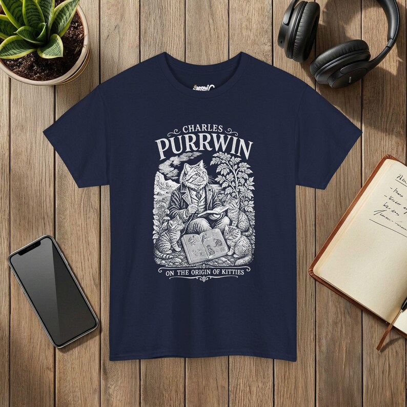 Camiseta Charles Purrwin sobre a Evolução dos Gatos, Estilo Gravura Vitoriana, Presente para Professor de Biologia imagem 8