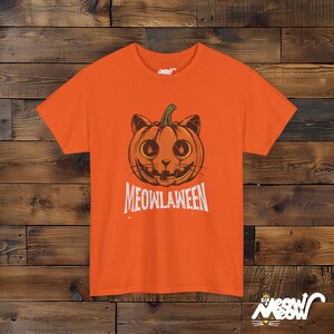 Meowlaween Halloween Cat Pumpkin Design, Spooky Fun Unisex T-Shirt for Cat Lovers Orange