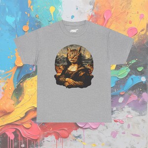 T-shirt Mona Lisa : parodie d'art Da Vinci, cadeau pour amoureux des félins Sport Grey