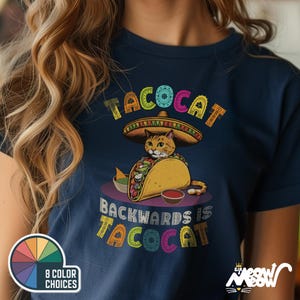 Camiseta Taco Cat al revés es Taco Cat / Diseño divertido de gato palíndromo y taco / Regalo para amantes de los gatos y los tacos