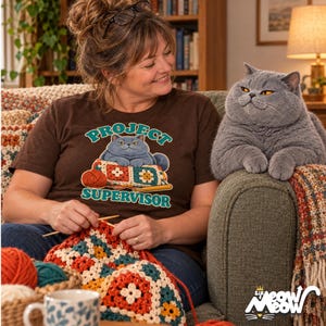 Project Supervisor Cat T-Shirt, Funny Crochet Shirt, Gift for Cat Lovers image 3