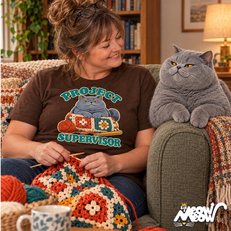 Project Supervisor Cat T-Shirt, Funny Crochet Shirt, Gift for Cat Lovers image 3