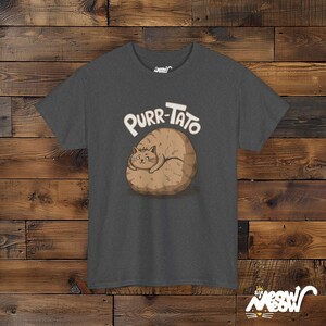 Purr-Tato Cat T-Shirt: Funny Lazy Cat Potato Design Dark Heather