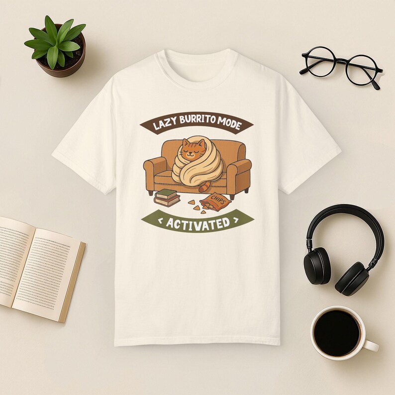 T-shirt Lazy Cat Burrito Comfort Colors - Cadeau amusant pour les amoureux des chats Ivory