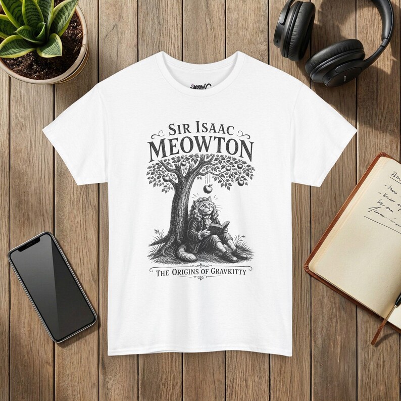Sir Isaac Meowton Cat T-Shirt, Physics Teacher Gift, Newton Gravity Tee (Vintage Style) image 3
