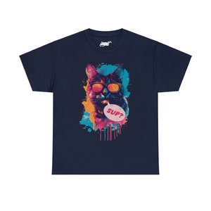 Graffiti Paint Drip Cat T-Shirt, Streetwear Style Navy