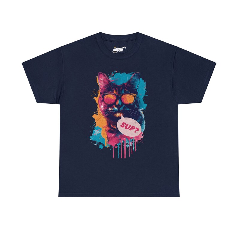Graffiti Paint Drip Cat T-Shirt, Streetwear Style Navy