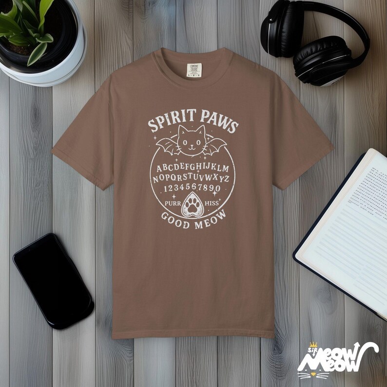 Cat Ouija Board Comfort Colors T-Shirt, Witchy Halloween Tee Espresso
