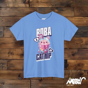 Boba Cat T-Shirt, Bubble Tea Unisex Tee Carolina Blue