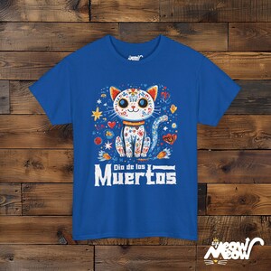 Día de los Muertos Cat T-Shirt, Sugar Skull Cat Design, Mexican Holiday Celebration Tee, Perfect Gift for Día de Muertos Royal