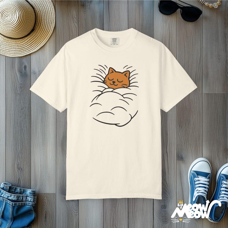 Comfort Colors Cat Nap T-Shirt: Cozy Kitty Graphic Tee Ivory