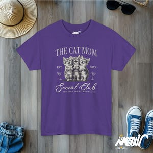 Customizable Cat Mom Social Club T-shirt: Martini Kittens Lilac