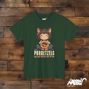 Purretzels Cat T-Shirt, Funny Foodie Unisex Tee Forest Green