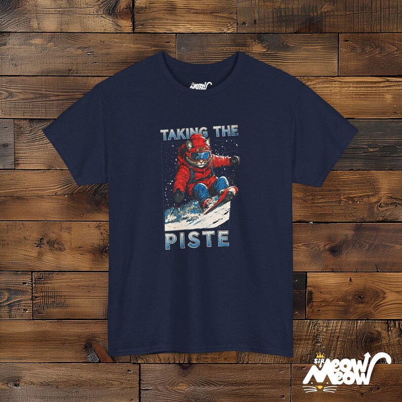 Lustiges Ski Katzen T-Shirt: Apres Ski Geschenk für Skifahrer Navy