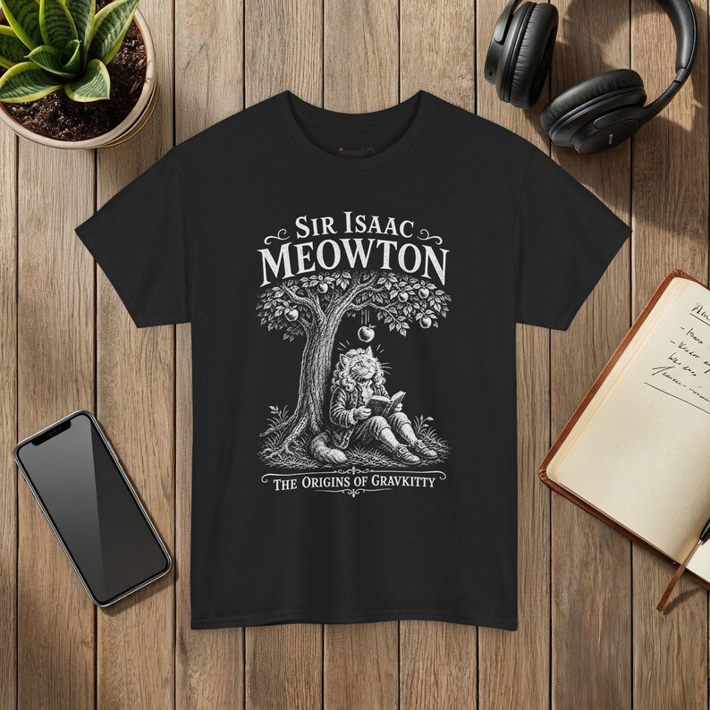 Sir Isaac Meowton Cat T-Shirt, Physics Teacher Gift, Newton Gravity Tee (Vintage Style) image 4