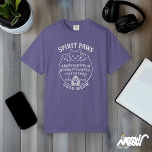 Cat Ouija Board Comfort Colors T-Shirt, Witchy Halloween Tee Grape