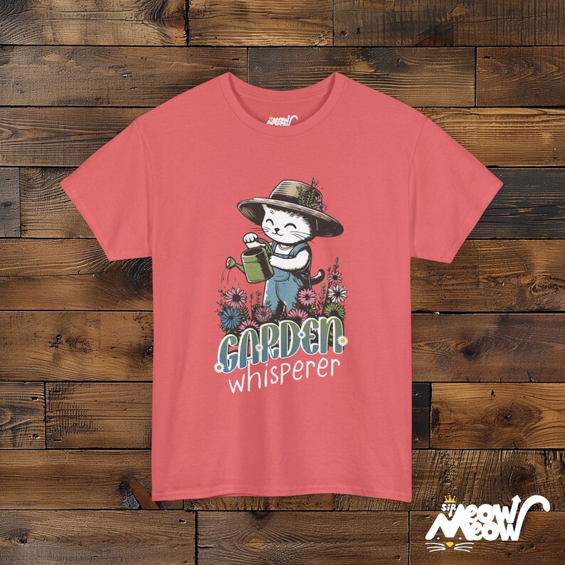 Cute Cat Gardener T-shirt in Watermelon Color