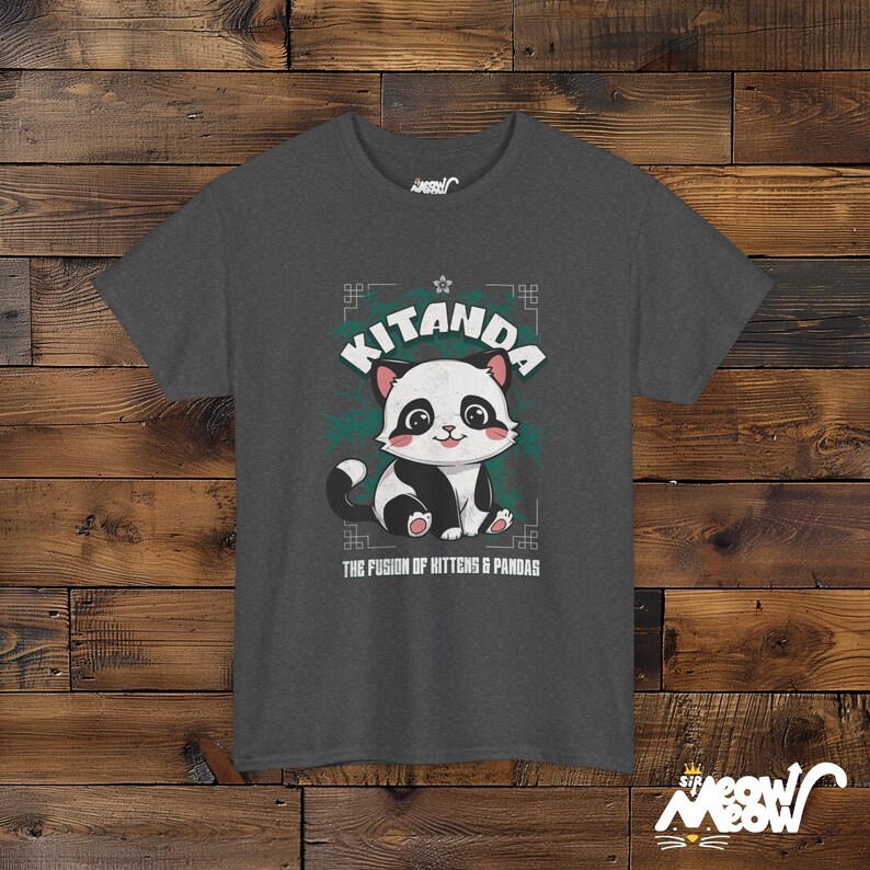 Kitanda T-Shirt: Kitten Panda Fusion Unisex Tee Dark Heather