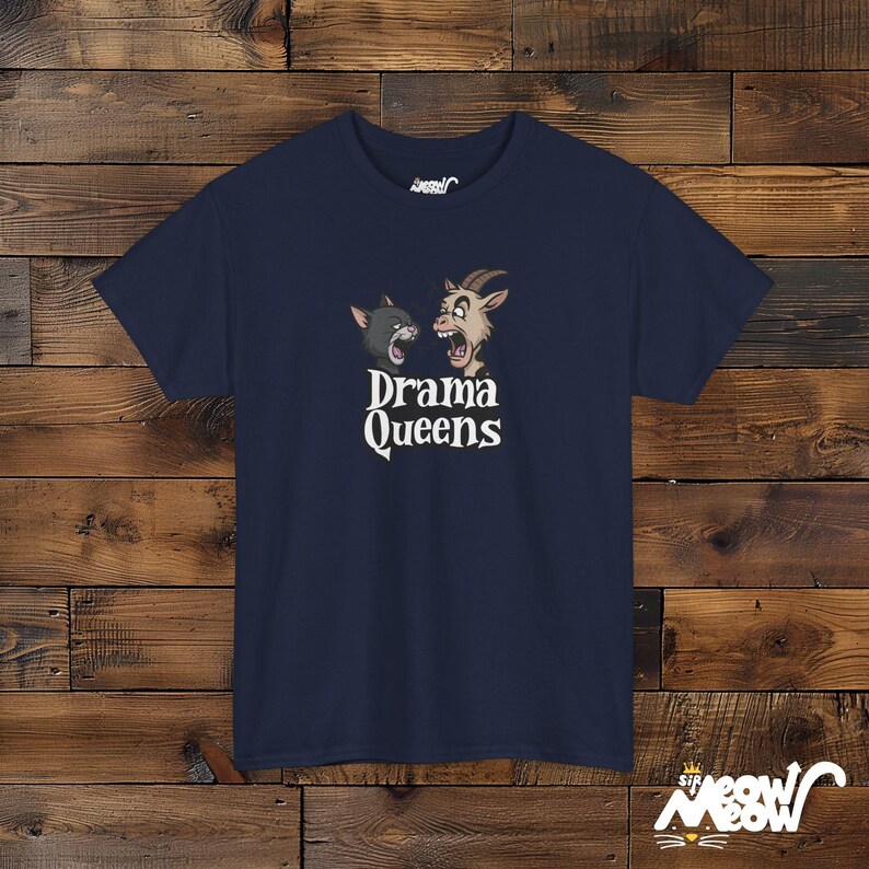 Drama Queens Lustiges Katzen- und Ziegen-T-Shirt - Humorvolles Tierliebhaber Geschenk Navy