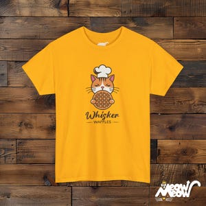 Cat Chef Waffle T-Shirt – Foodie Tee, Cat Lover Gift Gold
