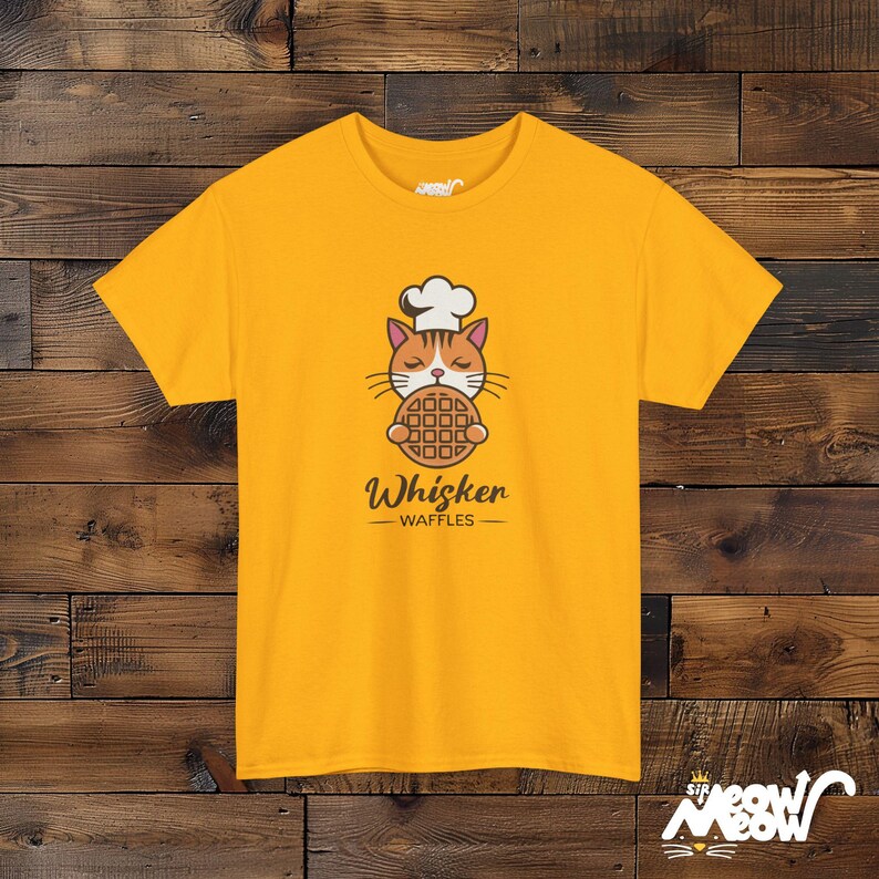 Cat Chef Waffle T-Shirt – Foodie Tee, Cat Lover Gift Gold