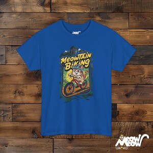 Meowtain Biking T-Shirt: Fun Cat Graphic Tee for Outdoor Lovers Royal