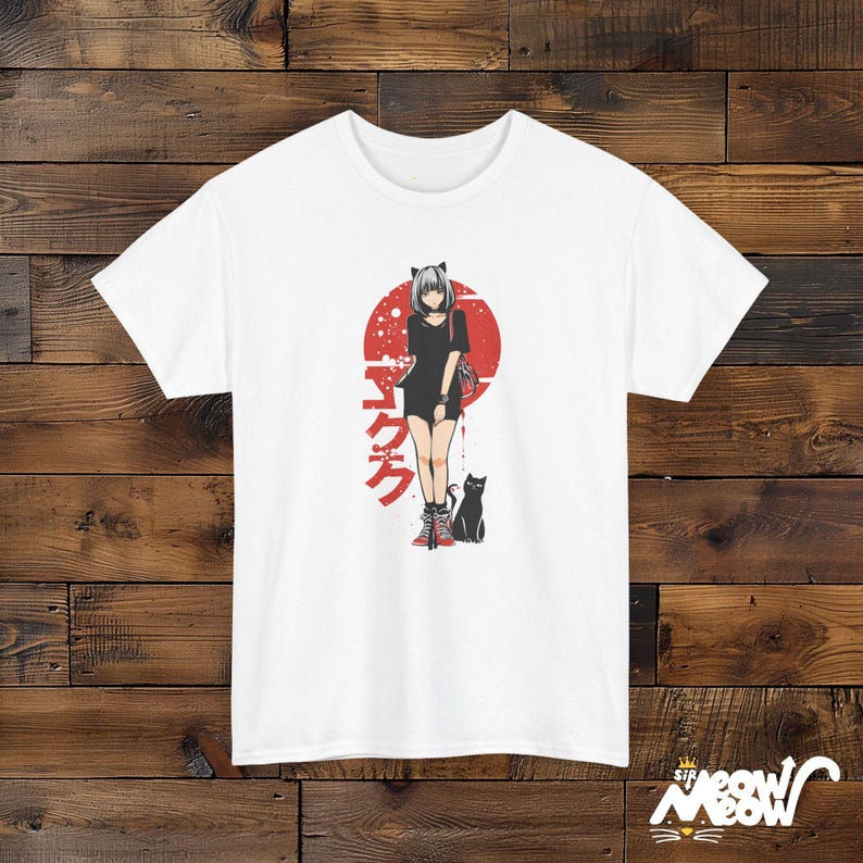 Anime Cat Girl T-Shirt: Japanese Streetwear, Neko Tee White