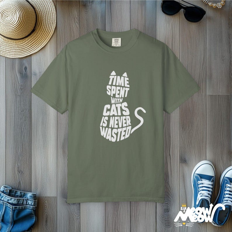Comfort Colors Cat Lover Shirt: Minimalist Silhouette Tee Moss