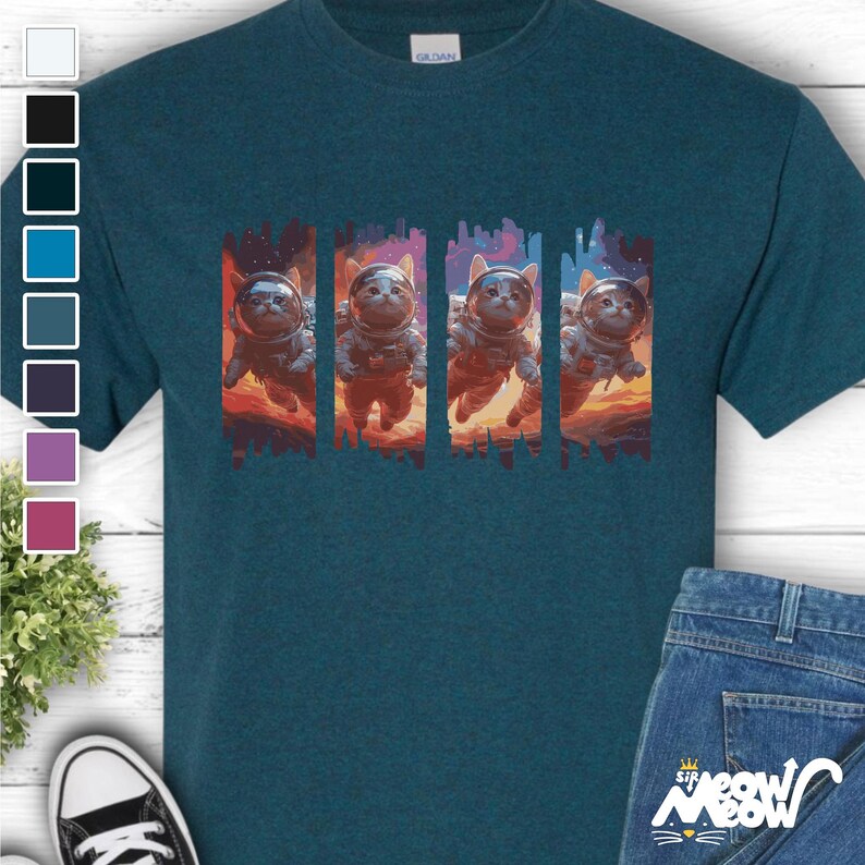 Astronaut Cats T-Shirt: Space Galaxy Kitten Tee image 1