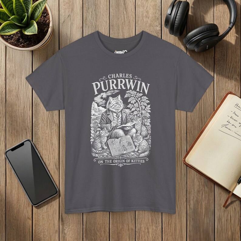 Camiseta Charles Purrwin sobre a Evolução dos Gatos, Estilo Gravura Vitoriana, Presente para Professor de Biologia imagem 7
