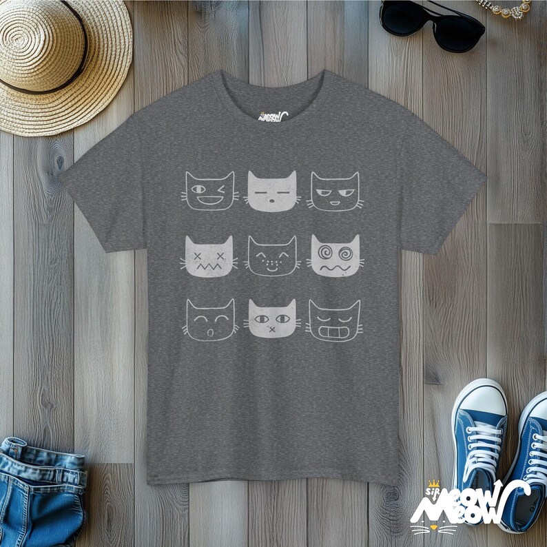 Funny Cat Expressions T-Shirt: Cat Lover Graphic Tee Graphite Heather