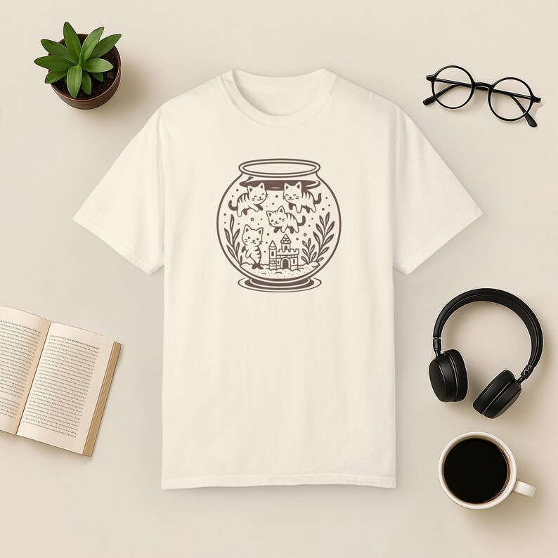 Funny Cat Fishbowl T-Shirt: Comfort Colors Kitty Aquarium Tee Ivory