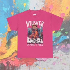 Whisker Wanderer Cat T-Shirt: Adventure Kitty Explore Tee Heliconia