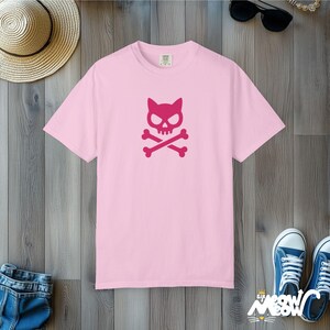 Cat Skull Crossbones T-Shirt: Comfort Colors Gothic Punk Tee Blossom