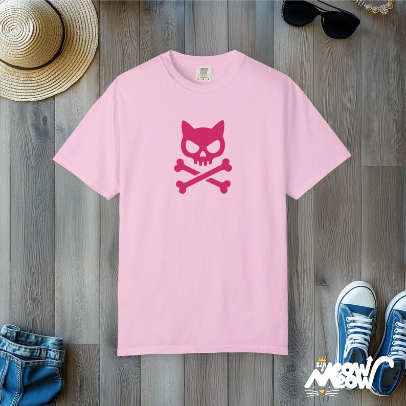 Cat Skull Crossbones T-Shirt: Comfort Colors Gothic Punk Tee Blossom