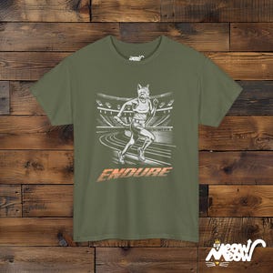 Cat Runner T-Shirt: Motivational Athlete Unisex Tee Military Green
