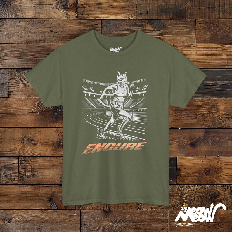 Cat Runner T-Shirt: Motivational Athlete Unisex Tee Military Green