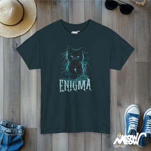 Enigma Cat T-Shirt, Gothic Witchy Tee, Dark Graphic Midnight