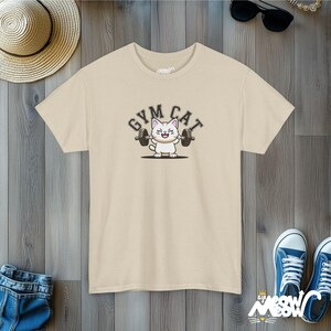 Gym Cat T-Shirt: Workout Feline Tee for Fitness & Cat Lovers Sand