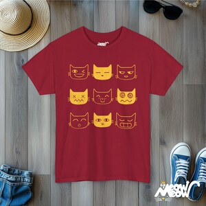 Funny Cat Expressions T-Shirt: Cat Lover Graphic Tee Cardinal Red