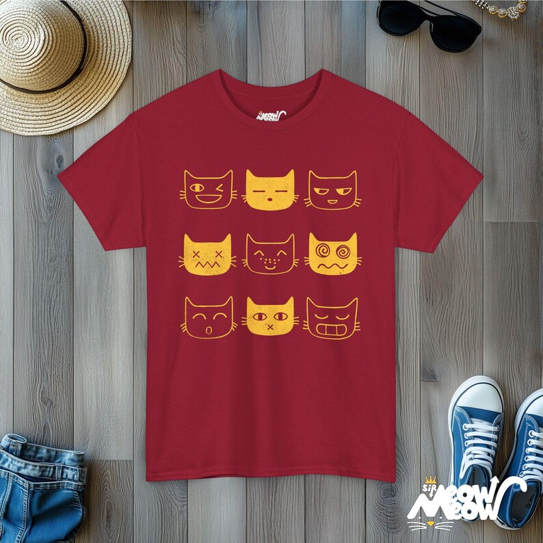 Funny Cat Expressions T-Shirt: Cat Lover Graphic Tee Cardinal Red