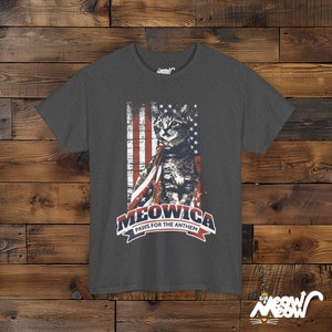 Meowica Cat T-Shirt: Patriotic 4th of July Kitten Tee Dark Heather