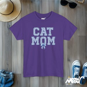 Chinoiserie Cat Mom T-Shirt: Blue Ribbon Toile Bow Lilac