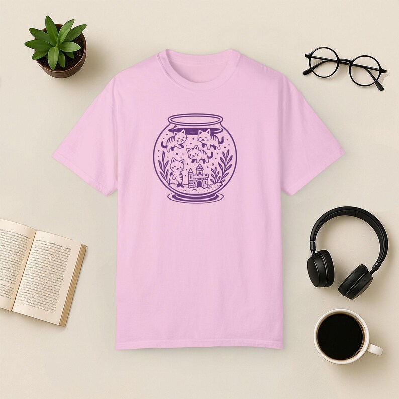 Funny Cat Fishbowl T-Shirt: Comfort Colors Kitty Aquarium Tee Blossom